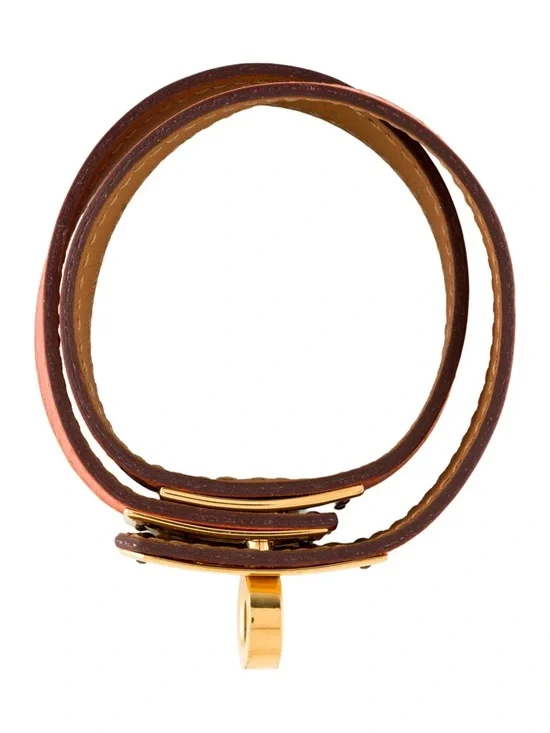 Hermes Kelly Double Tour Leather Bracelet Orange Gold Leather Bracelet - Picture 2 of 13